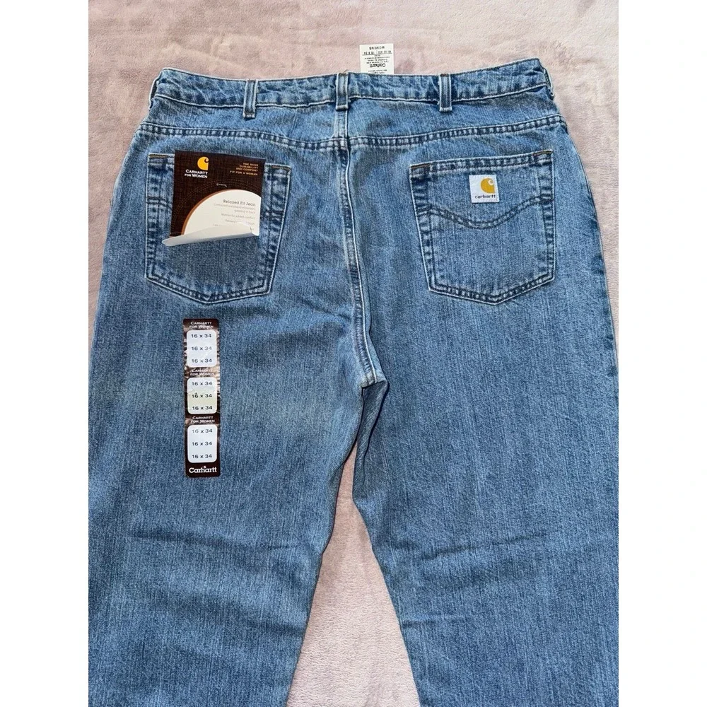 Carhartt Women's Jeans Blue Denim Mid Rise Relaxed‎ Fit Size 16 NWT